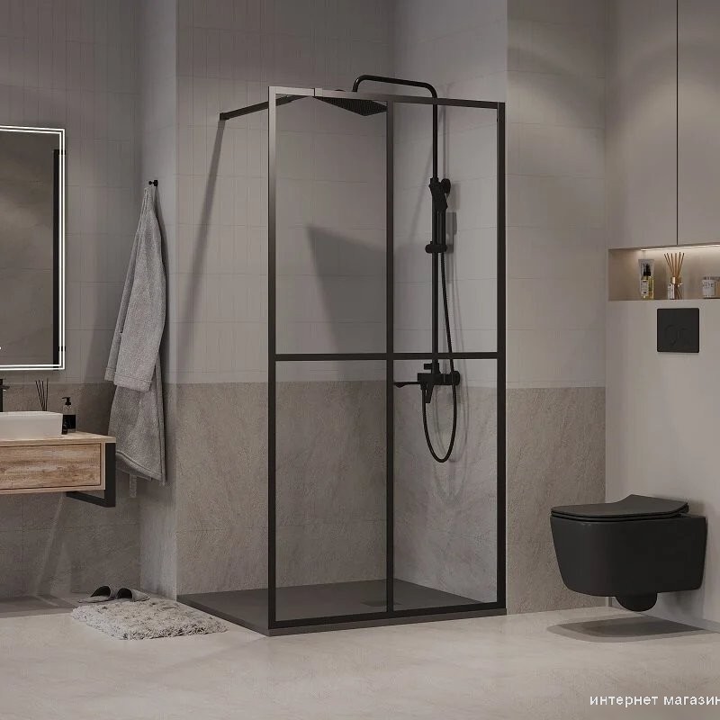Душевая стенка Niagara NG-686-90BLACK 90x195 (черный матовый/прозрачное стекло)