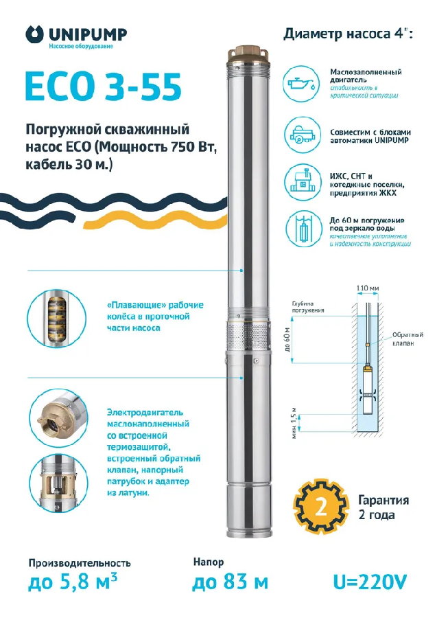 Скважинный насос Unipump ECO 3-55