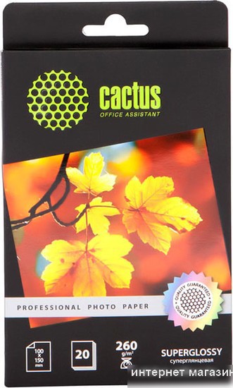 Фотобумага CACTUS Суперглянцевая A6 260 г/кв.м. 20 листов (CS-HGA626020)