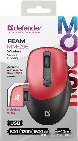 Мышь Defender Feam MM-296 (черный/красный)