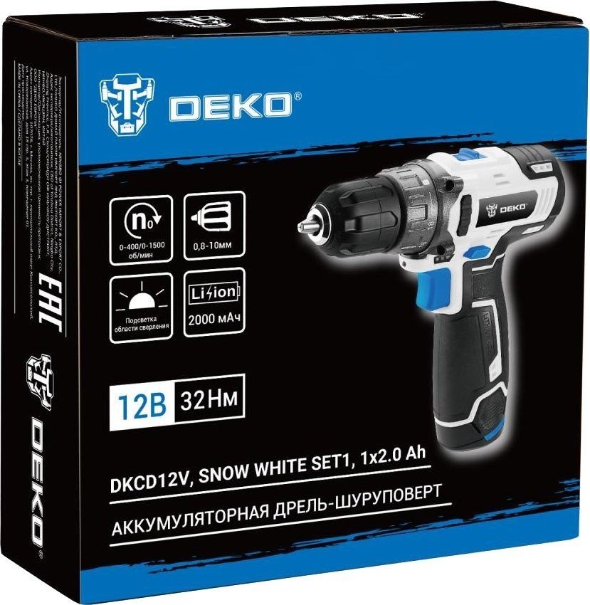 Дрель-шуруповерт Deko DKCD12V Snow White Set1 083-1106 (с 1-им АКБ)