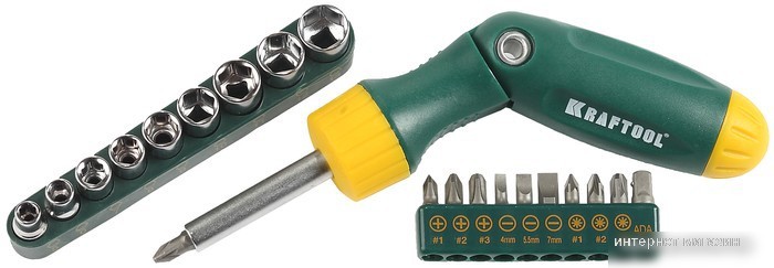 Набор отвертка с битами и головками KRAFTOOL 26151-H21 (21 предмет)