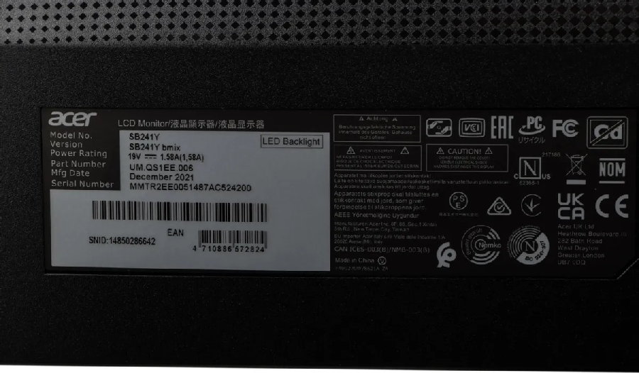 Монитор Acer SB241YHbi UM.QS1EE.H01