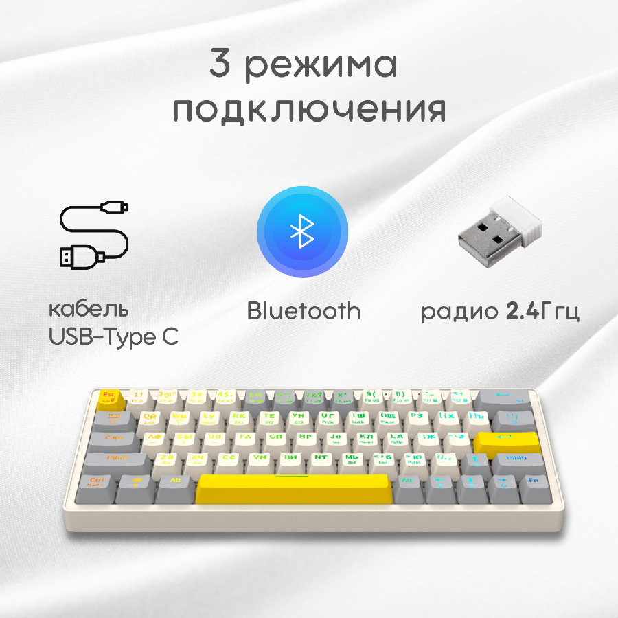Беспроводная клавиатура Cyberlynx ZA63 Pro Beige Gray Yellow (TNT Yellow)