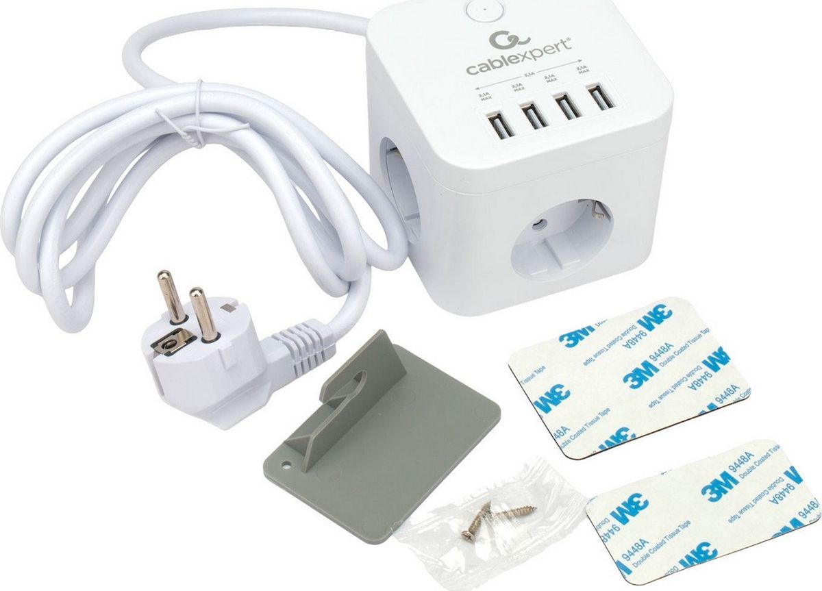 Сетевой фильтр Cablexpert CUBE-3-U4-W-1.5