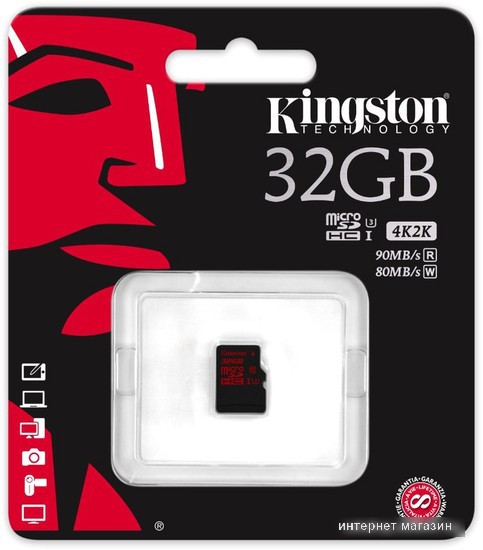 Карта памяти Kingston microSDHC (Class 10) 32GB (SDCA3/32GBSP)