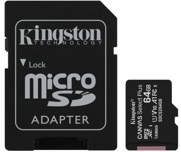 Карта памяти Kingston Canvas Select Plus microSDXC 64GB (с адаптером)