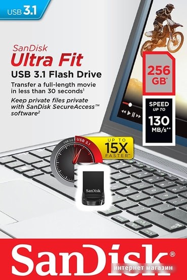 USB Flash SanDisk Ultra Fit USB 3.1 256GB (черный)