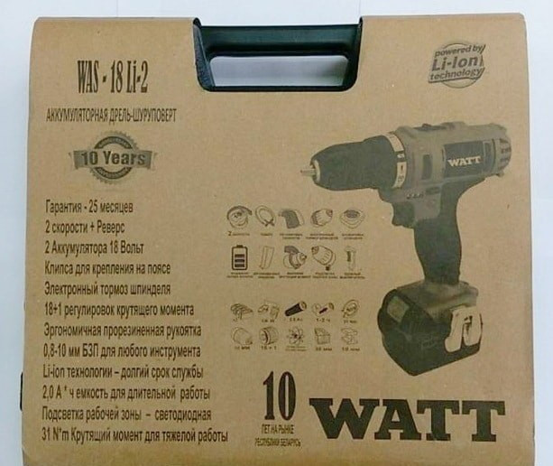 Дрель-шуруповерт WATT WAS-18 Li-2 101803112 (с кейсом)