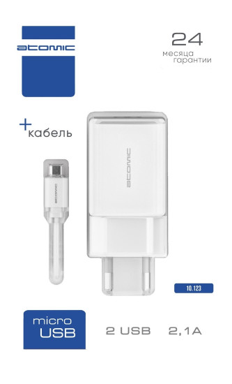 Сетевое зарядное Atomic U400 microUSB (белый)