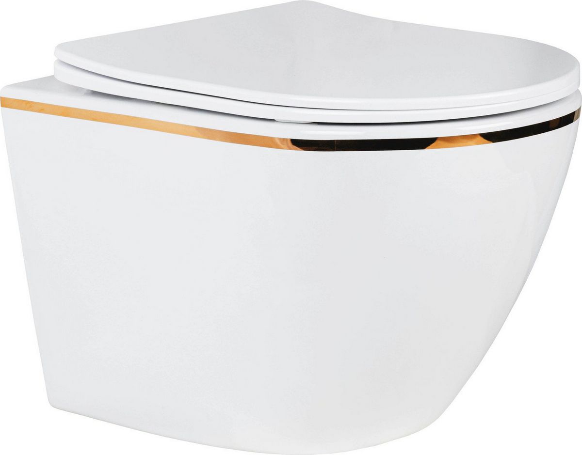 Унитаз подвесной Roxen Antares Gold в комплекте с инсталляцией StounFix Dual Fresh 6 в 1 968092 (кнопка: золото глянцевое )