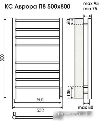 Полотенцесушитель TERMINUS Аврора П8 500x800 9005 электро