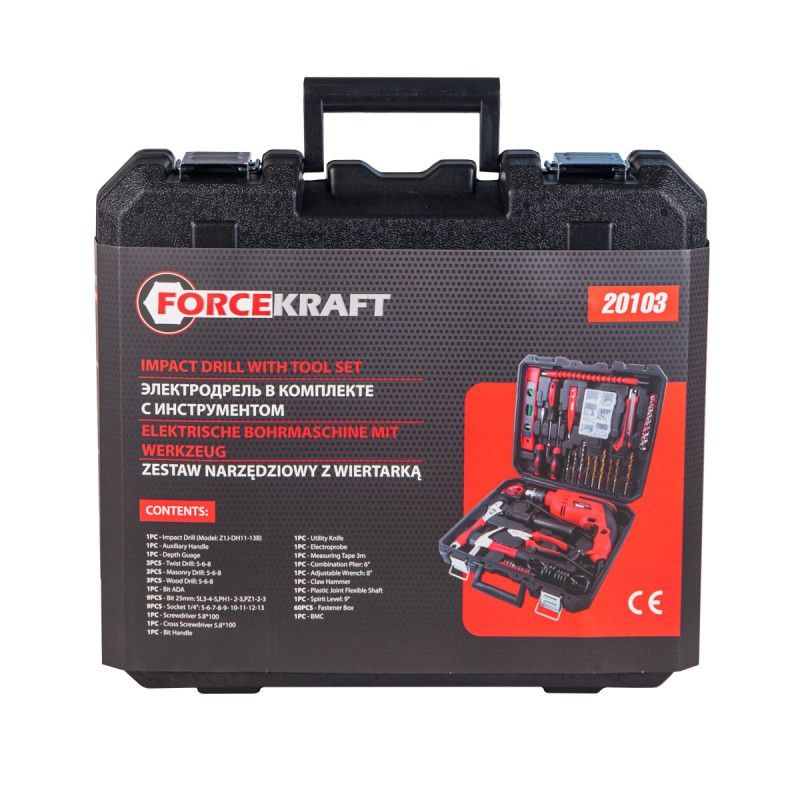 Безударная дрель ForceKraft FK-20103 (набор оснастки)