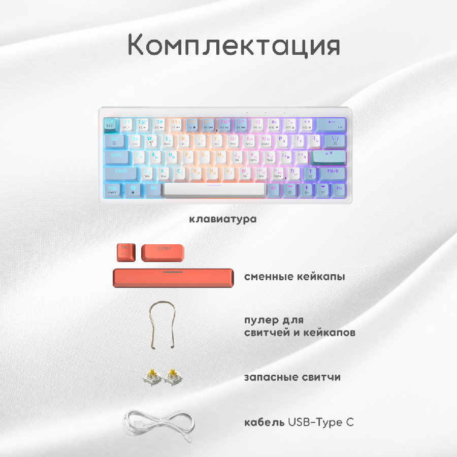 Беспроводная клавиатура Cyberlynx ZA63 Pro White Blue Orange (TNT Yellow)