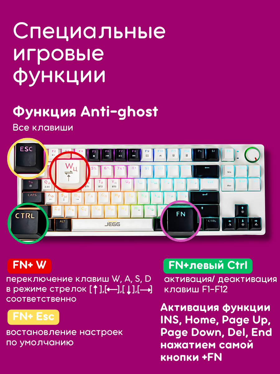 Клавиатура JEGG ZA87 Pro White Black Orange (TNT Yellow)