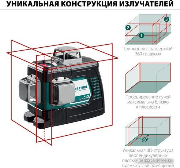 Лазерный нивелир KRAFTOOL LL-3D 34640-3 (со штативом, сумка)