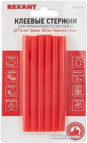 Клеевые стержни Rexant 09-1019 (6 шт, красный)