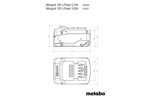 Аккумулятор Metabo 625028000 (18В/5.2 Ah)