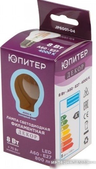 Светодиодная лампа Юпитер A60 E27 8 Вт 4000 К JP6001-04
