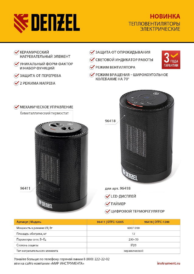 Тепловентилятор Denzel DTFC-1200