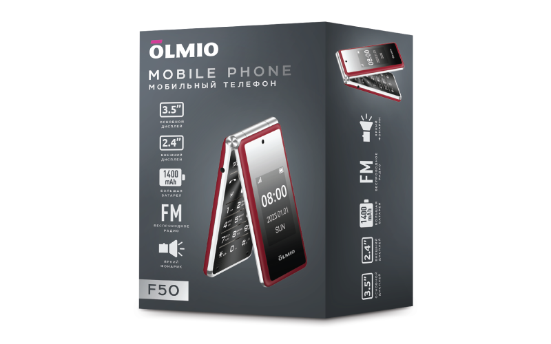 Кнопочный телефон Olmio F50 (красный)