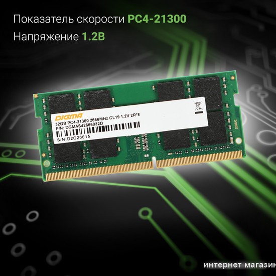 Оперативная память Digma 32ГБ DDR4 SODIMM 2666 МГц DGMAS42666032D