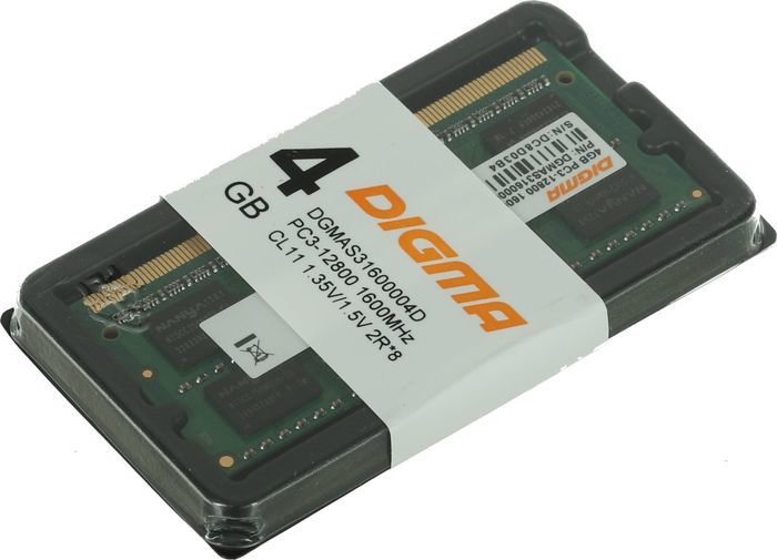 Оперативная память Digma 4ГБ DDR3 SODIMM 1600 МГц DGMAS31600004D