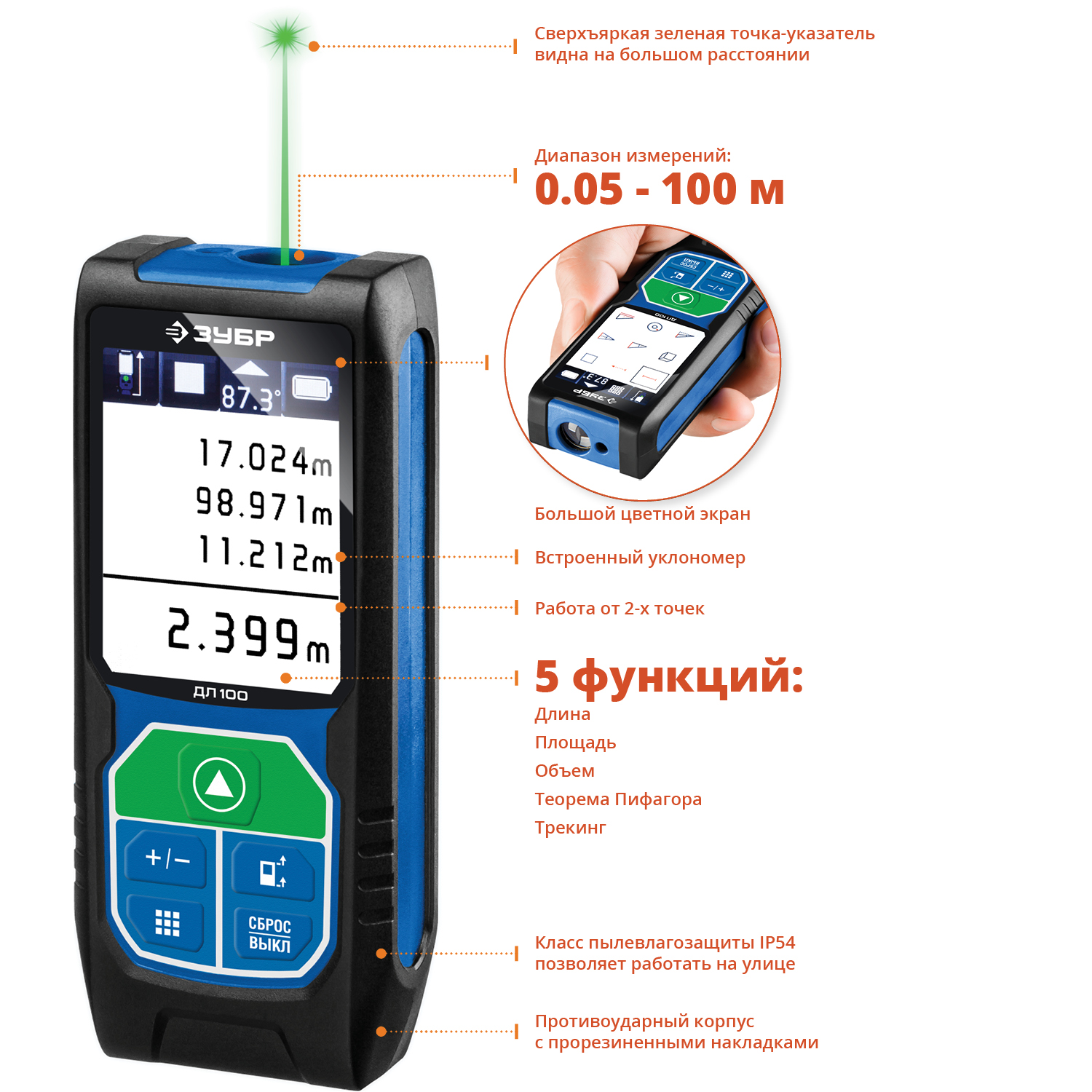 Лазерный дальномер Зубр ДЛ-100