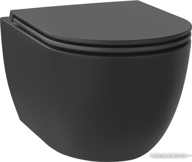 Унитаз подвесной Wellsee Chalice Perfection RimFree 182609001 (чаша, пневмокрышка, матовый черный)