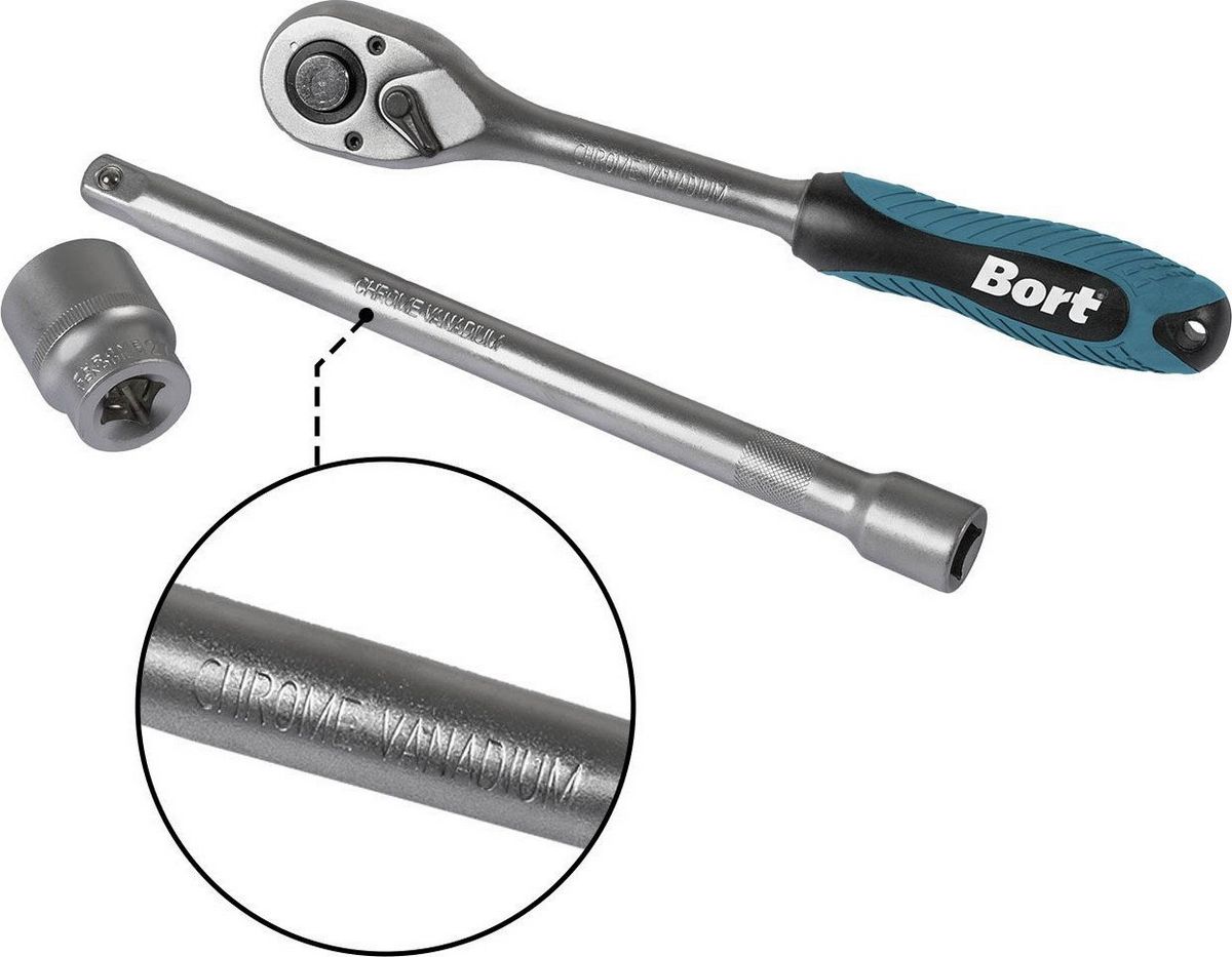 Набор трещотка с головками Bort BTK-33 (33 предмета)