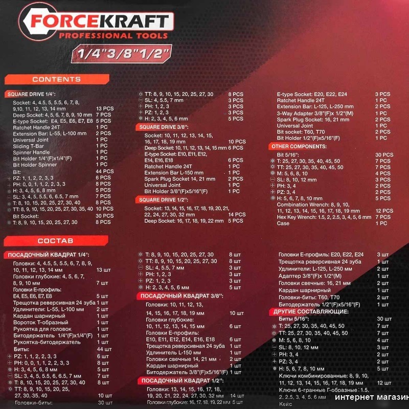Универсальный набор инструментов ForceKraft FK-38841 TQ (216 предметов)