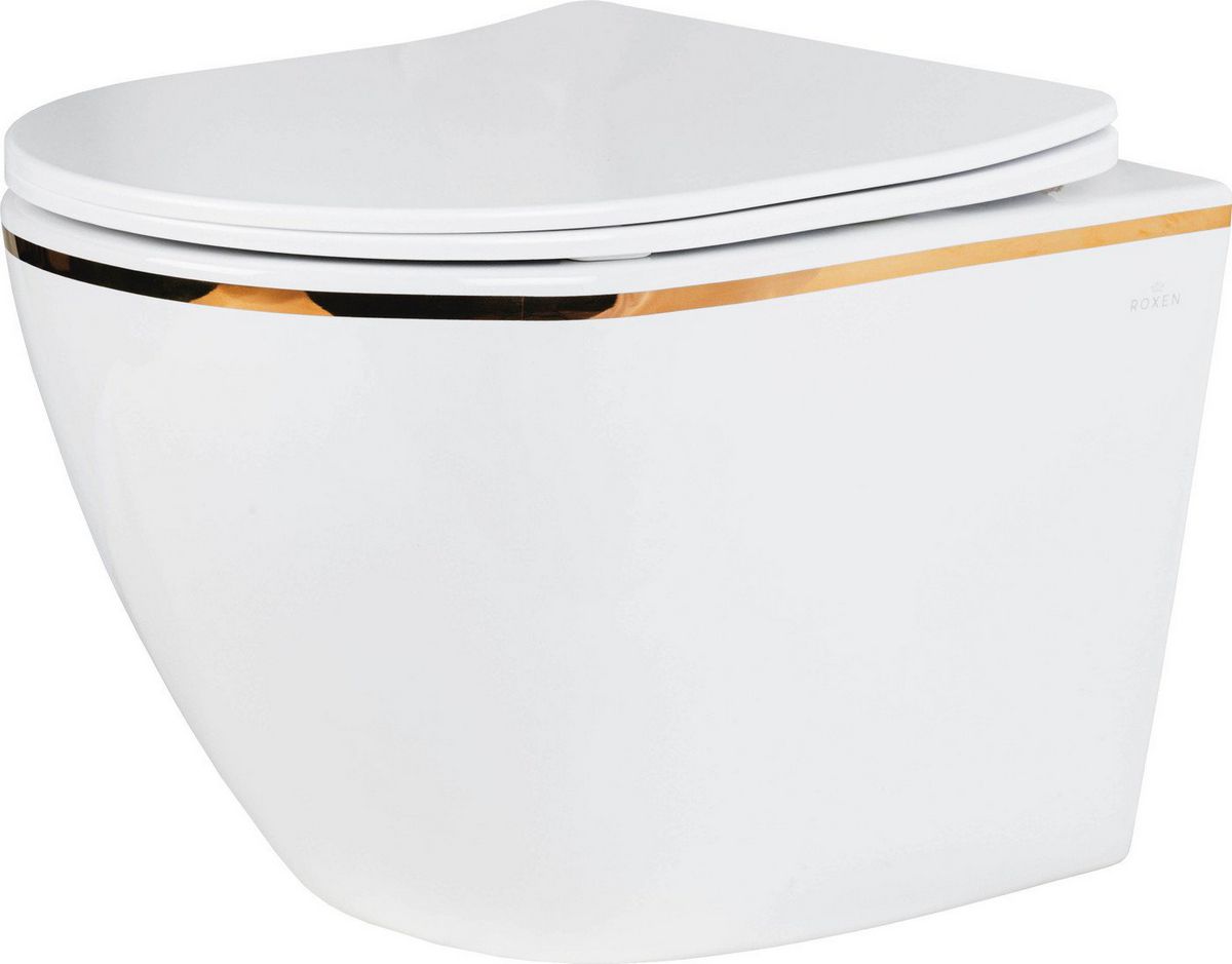 Унитаз подвесной Roxen Antares Gold в комплекте с инсталляцией StounFix Dual Fresh 6 в 1 968092 (кнопка: золото глянцевое )