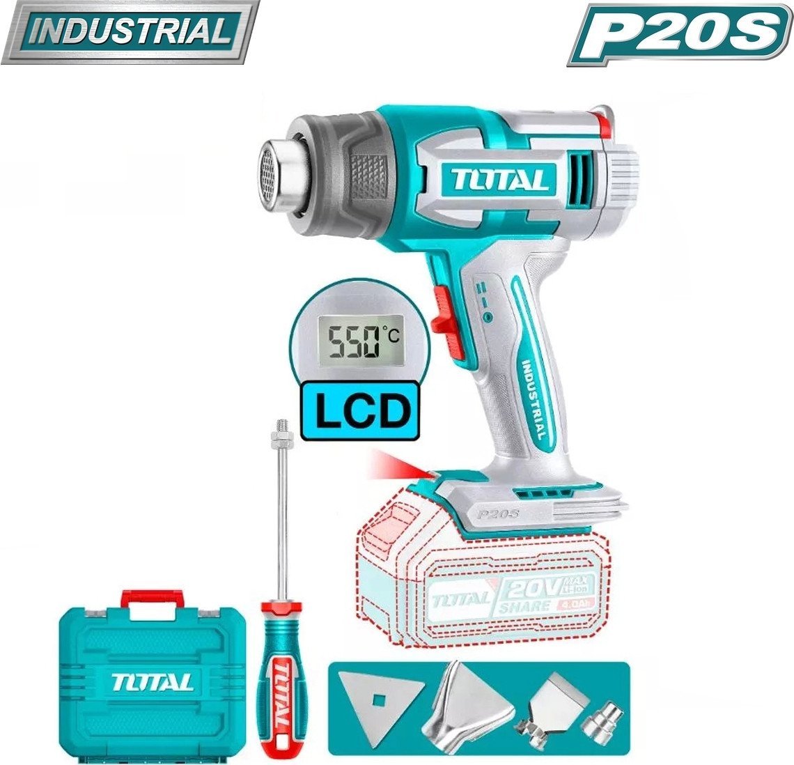 Total TOSLI240863 (гайковерт, шлифмашина, фен, 2 АКБ, сумка)