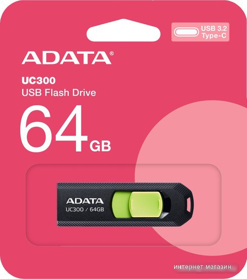 USB Flash ADATA UC300 64GB (черный/зеленый)