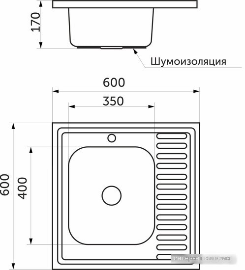 Кухонная мойка AKS Накладная 60x60 правая (полированная)