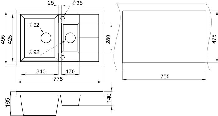 Кухонная мойка Granula 7802 (черный)