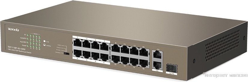 Неуправляемый коммутатор Tenda TEF1118P-16-150W
