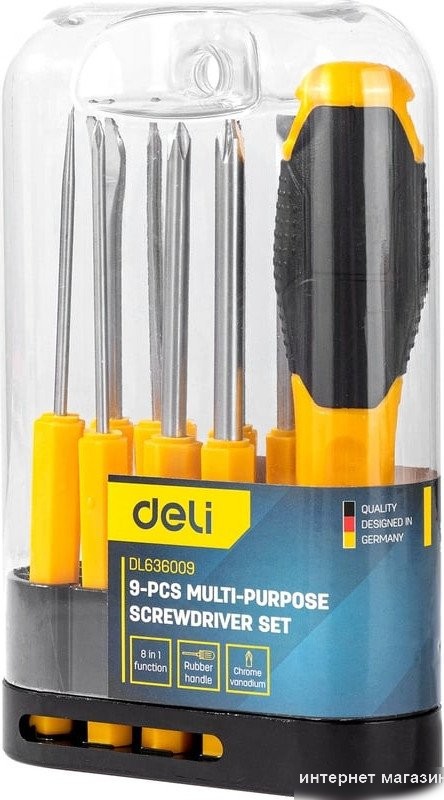 Набор отвертка с битами Deli DL636009 (8 предметов)