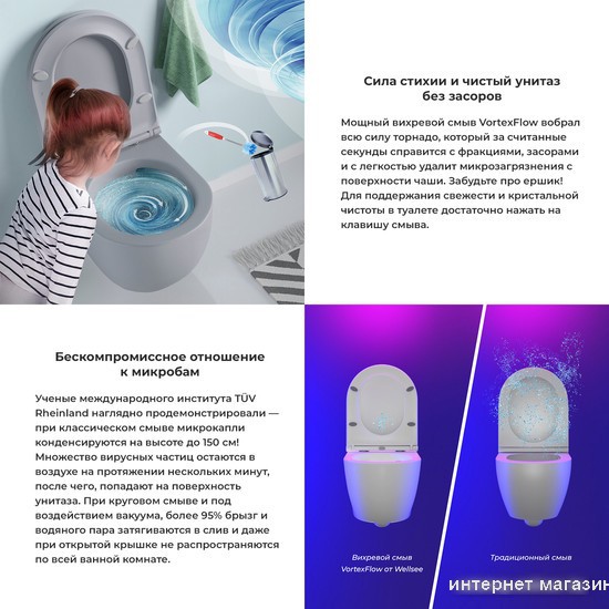 Унитаз подвесной Wellsee Chalice Perfection RimFree 182610001 (чаша, пневмокрышка, матовый серый)