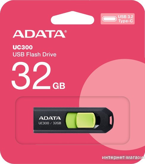 USB Flash ADATA UC300 32GB (черный/зеленый)