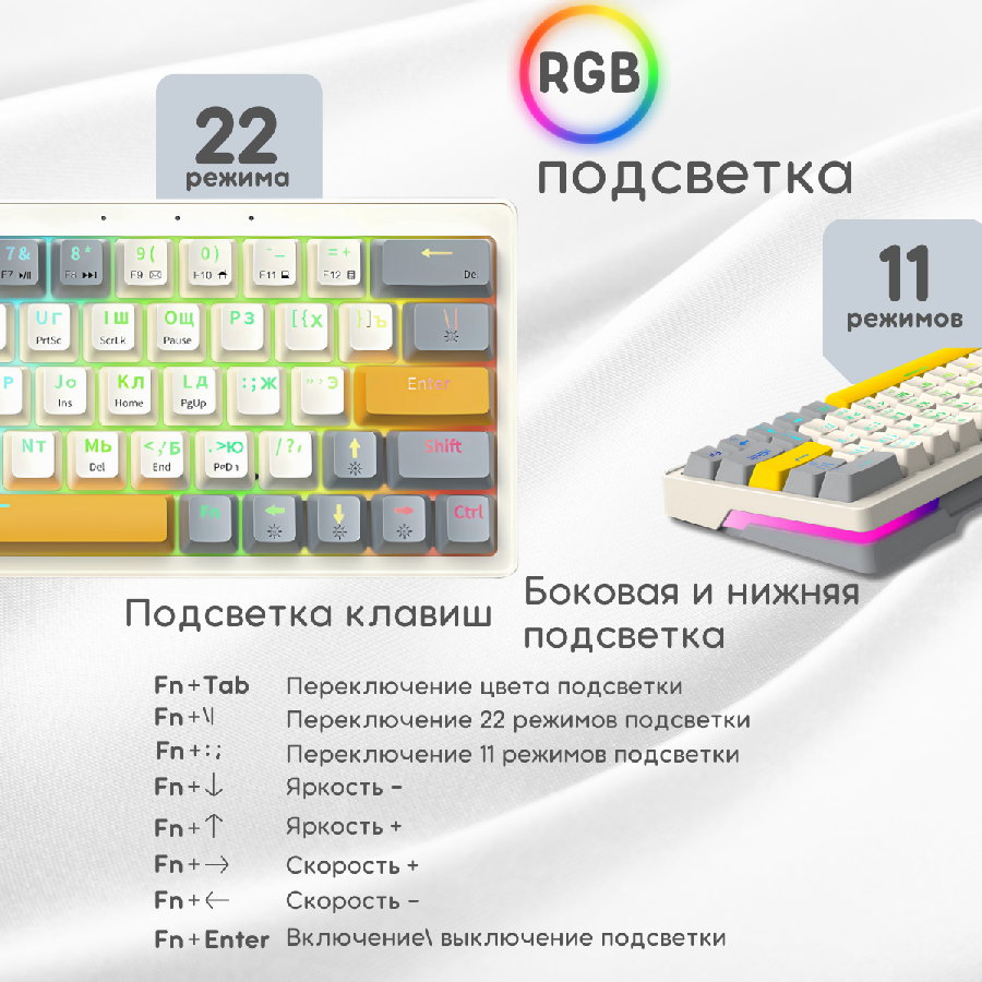 Беспроводная клавиатура Cyberlynx ZA63 Pro Beige Gray Yellow (TNT Yellow)